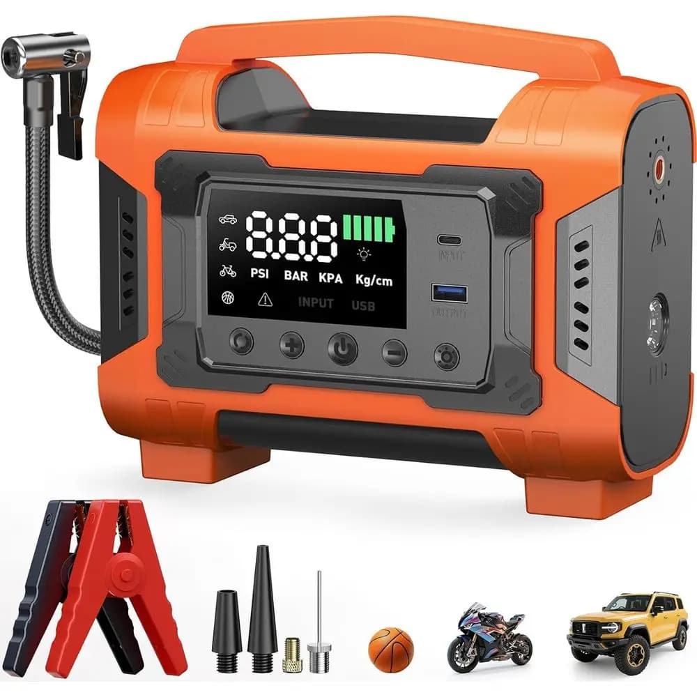 Avviatore di Emergenza con Compressore d'Aria, Gonfiatore Pneumatici 150PSI, Avviatore Portatile per Auto 12V e Motori a Benzina