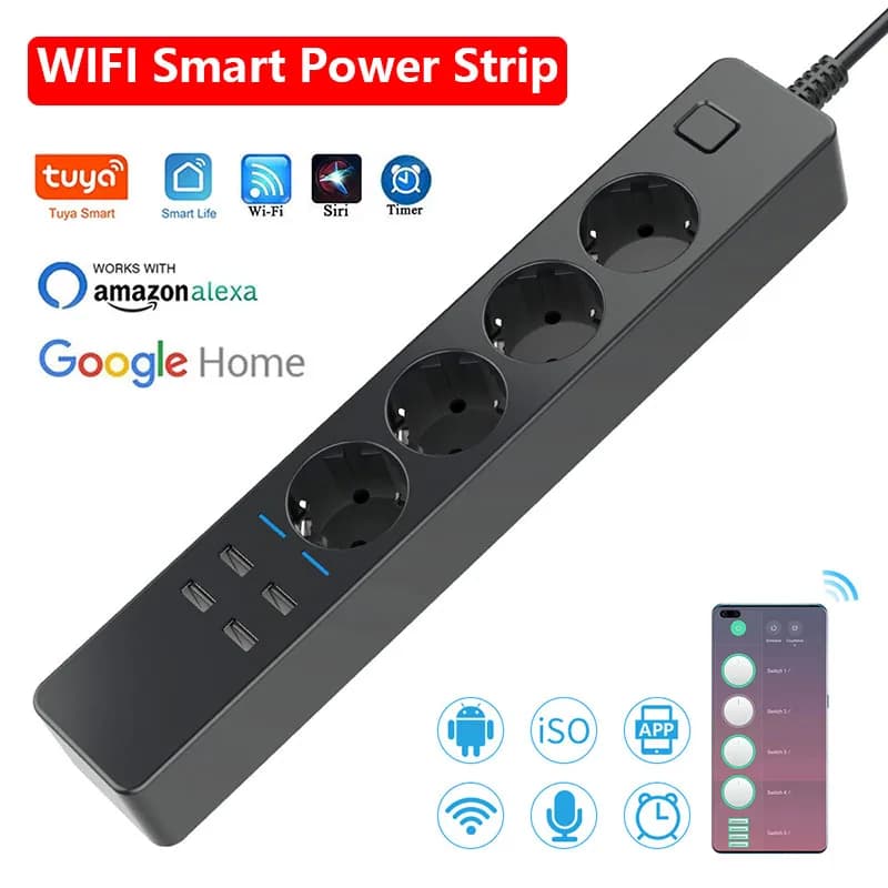 Multipresa Intelligente WIFI con 4 Prese AC + 4 USB, Presa EU con Timer, Controllo Vocale e tramite App, Presa Multifunzione