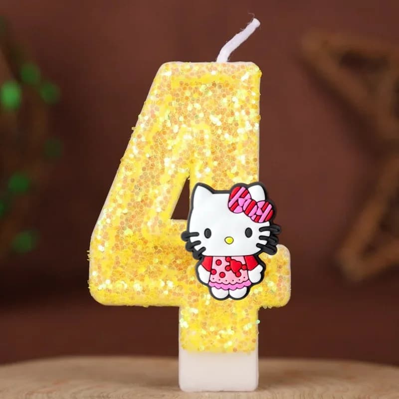 1 pz Kawaii Hello Kitty Numero Candela di compleanno Kitty Cat Candele digitali Decorazione torta di compleanno Candele per feste di anniversario