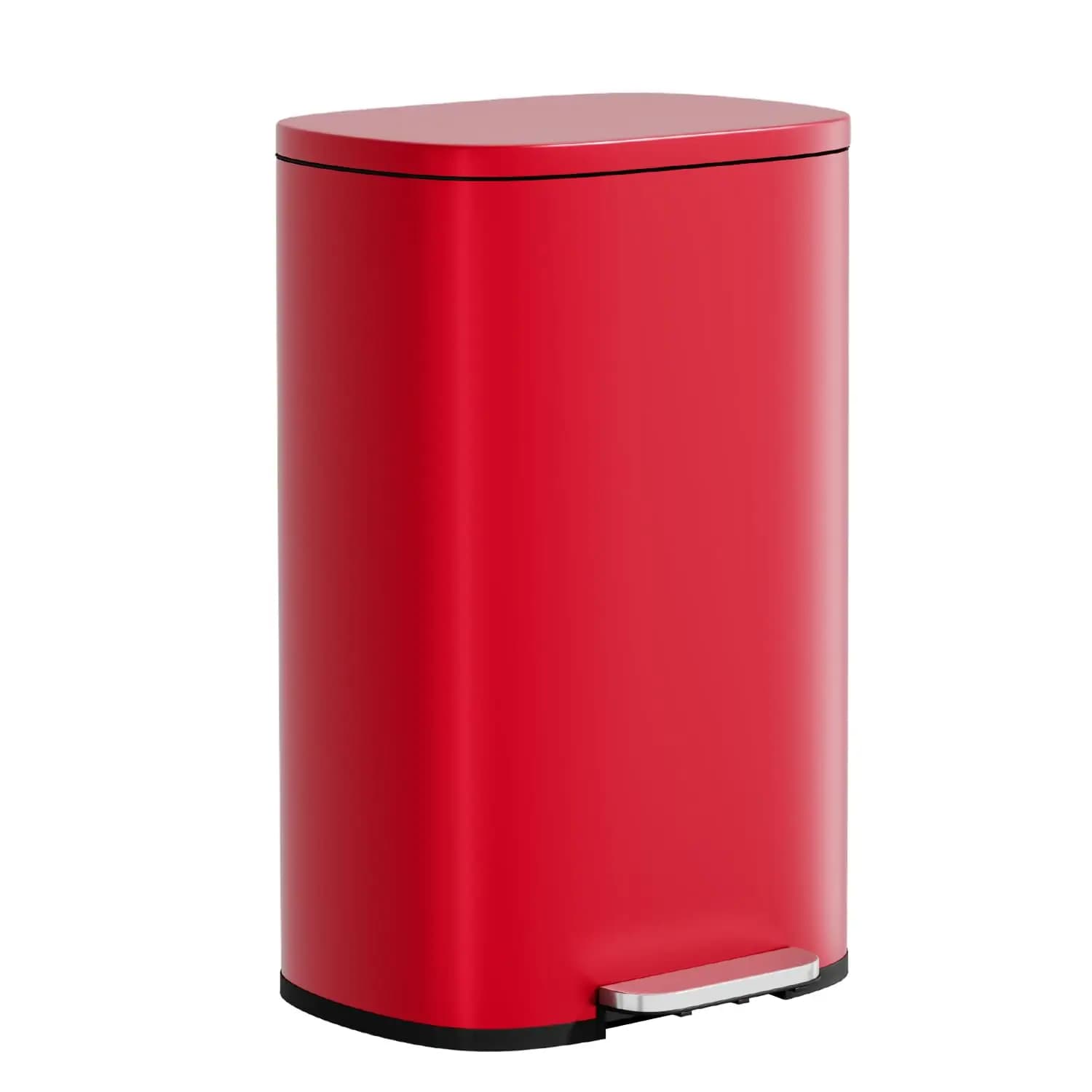 Cestino in Acciaio Inossidabile con Coperchio - Secchio Interno Rimovibile, Pedale, Chiusura Ammortizzata per Ufficio, Casa, Cucina (Rosso, Personalizzabile)