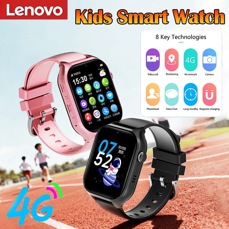 Nuovo Smartwatch Lenovo 4G per Bambini con GPS, Videochiamata, Scheda SIM, SOS, Fotocamera HD, Impermeabile, per Ragazzi e Ragazze, con Auricolari