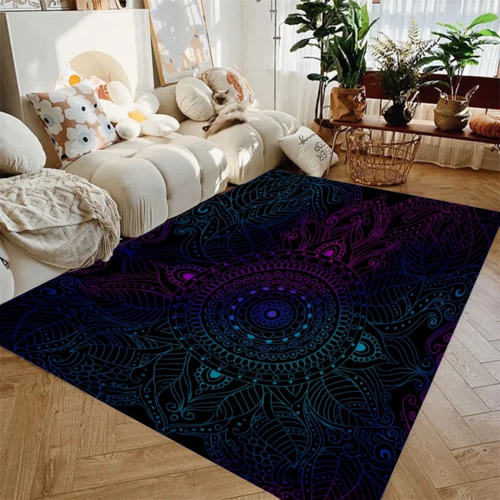 Black White Carpet Bohemian Dreamcatcher Printed for Bedroom Decor Kid Non-slip Floor Mat Surface Cozy Carpet Birthday Gift