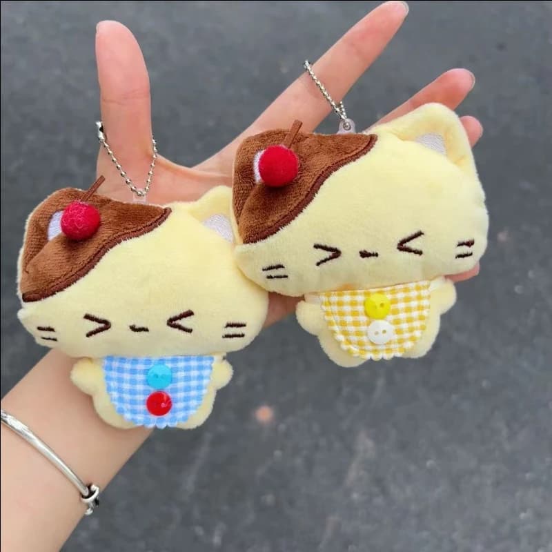 Portachiavi con ciondolo a forma di gatto in peluche, super carino, a tema budino di ciliegia, ideale come charm per borsa, per coppie e fidanzate