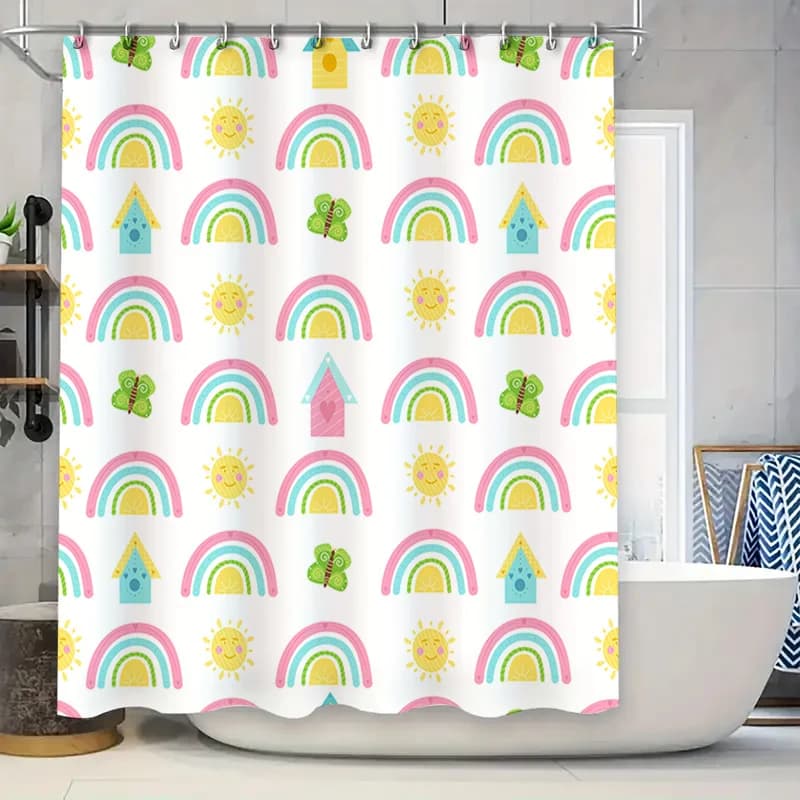 Tenda da doccia arcobaleno con girasole Decorazioni per la casa Tappetino da bagno impermeabile Accessori da bagno per la decorazione della camera dei bambini in spettacolo