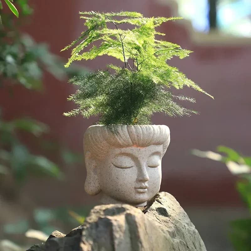 Statua della testa di Buddha Piccola pianta in vaso Fioriera succulenta in resina Vasi da giardino Figurine ornamentali per la decorazione da tavolo dell'home office