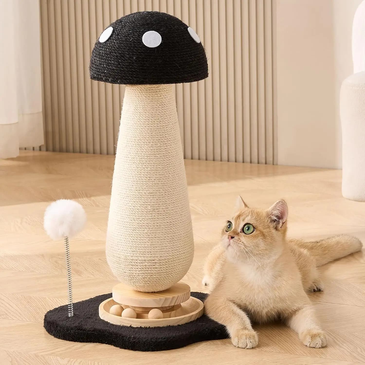 Tiragraffi per Gatti a Forma di Fungo, Albero per Gatti, 54,6 cm di Altezza, Torre Tiragraffi per Gatti Carina con Legno Massello Resistente