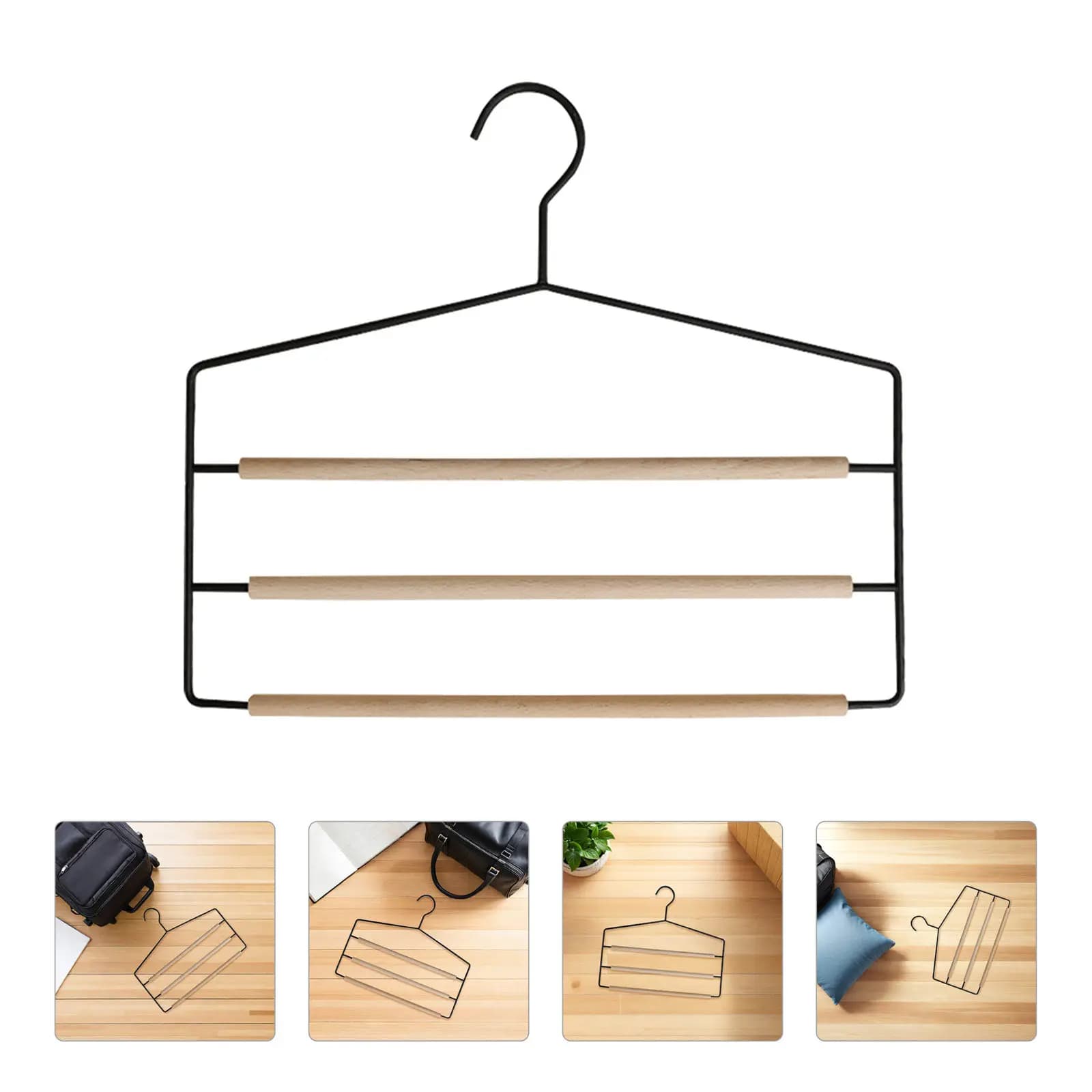3-Tier Pants Hanger Multi-Function Space Saving Wardrobe Organizer Wrinkle-Free Trouser Rack for Jeans Shorts Scarves