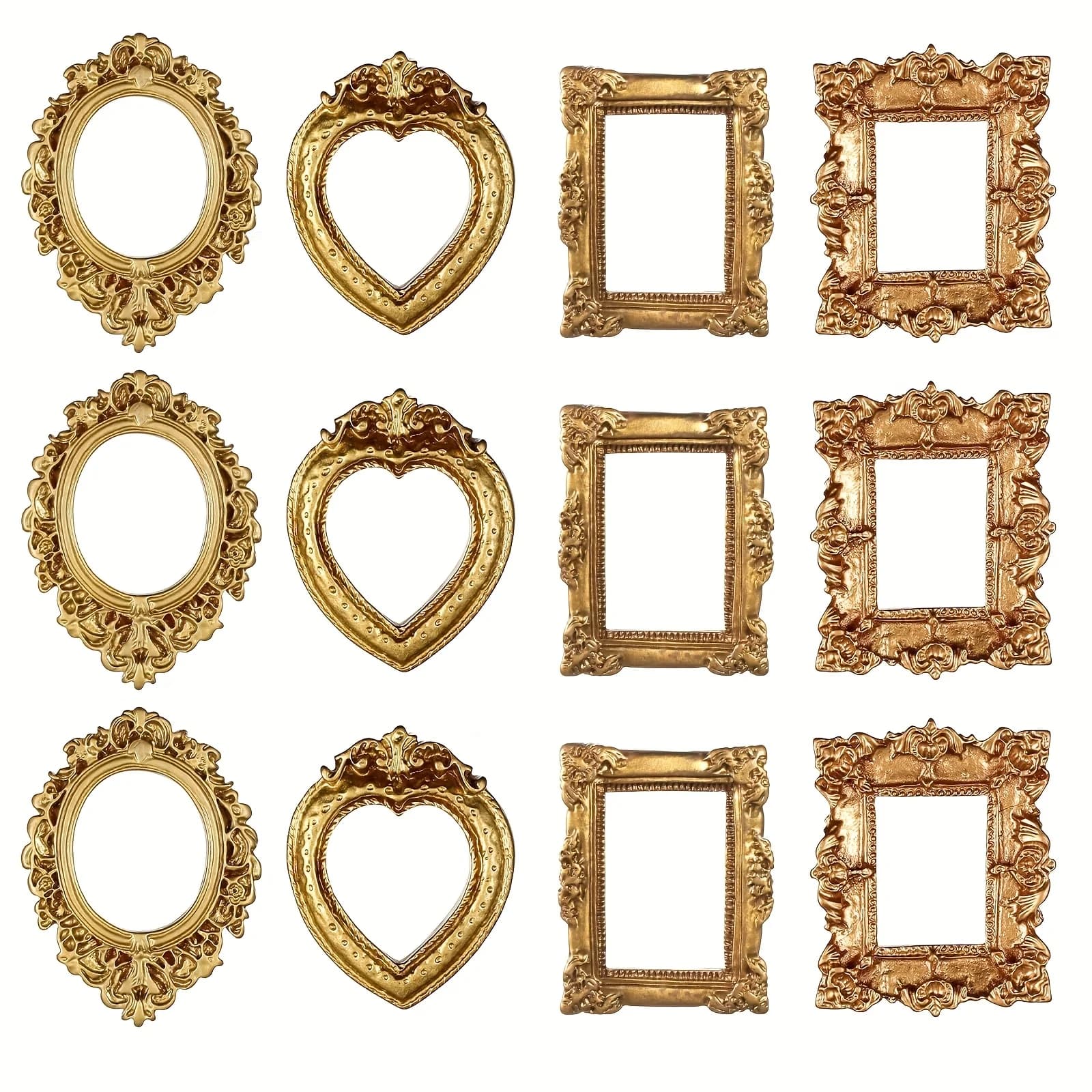 12Pcs Dollhouse Frame Ornament Mini Albums Mini Picture Frame European Retro Picture Frame Exquisite Relief Shooting Props