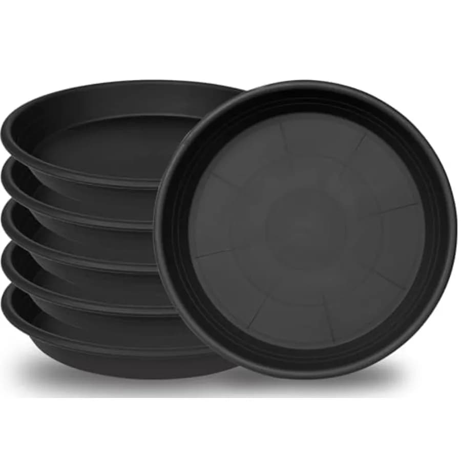 6 Pack Plant Saucer Tray for Indoor Pots, Heavy Duty Plastic, Black, No Holes, Fits 4-19 Inch Pots, Includes Bird Bath Bowls