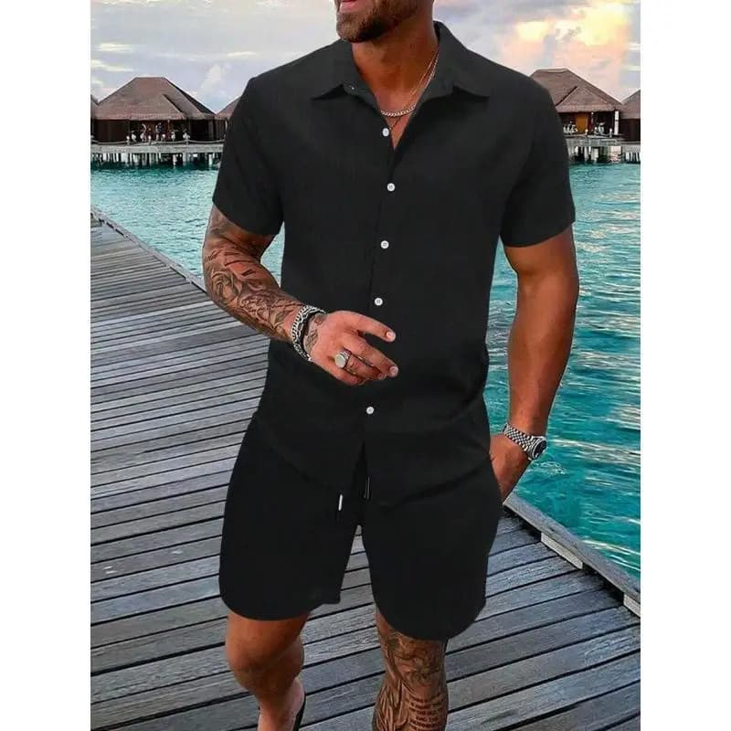 Beach Shirt Shorts Set Men's Casual Sportswear Four Seasons Seven Sleeve Length H 60365 Beachwear Comfortable Breathable