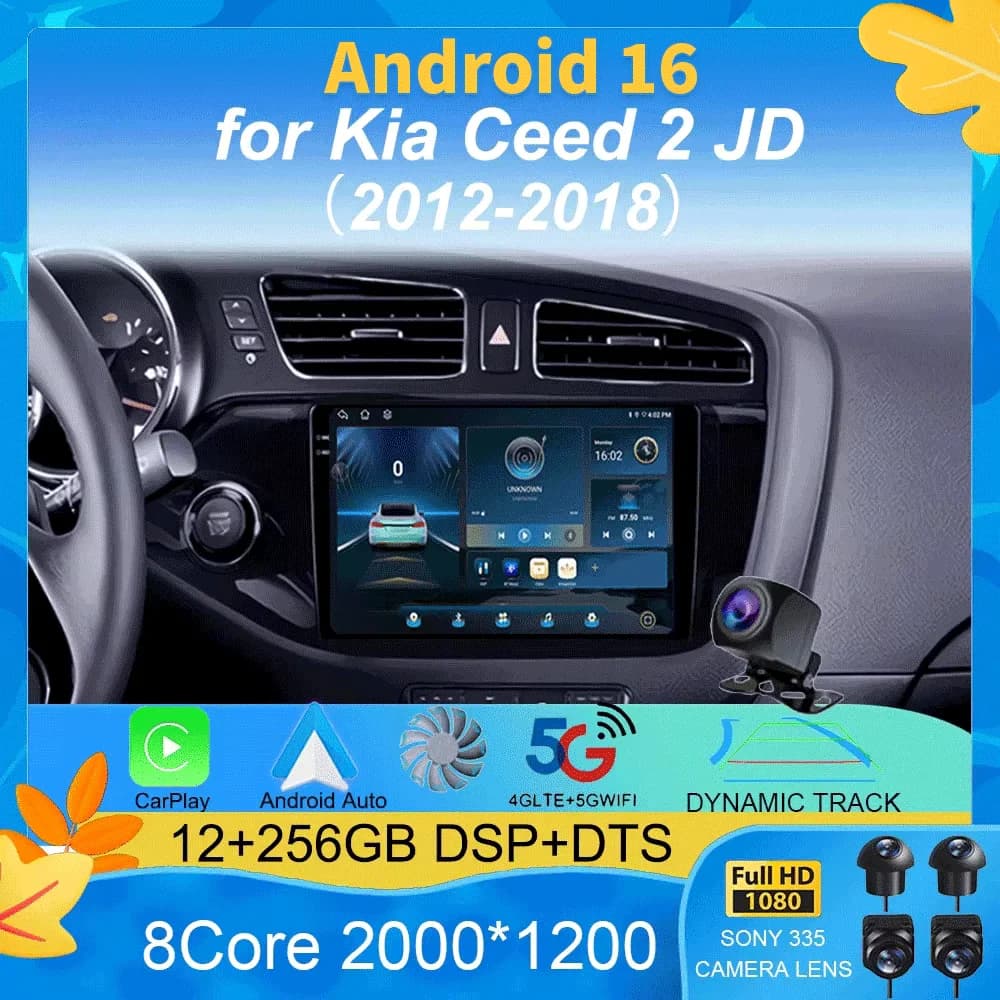 Autoradio Android 16 con Carplay Wireless per Kia Ceed 2 JD 2012-2018, Lettore Multimediale 2 Din con GPS e 4G