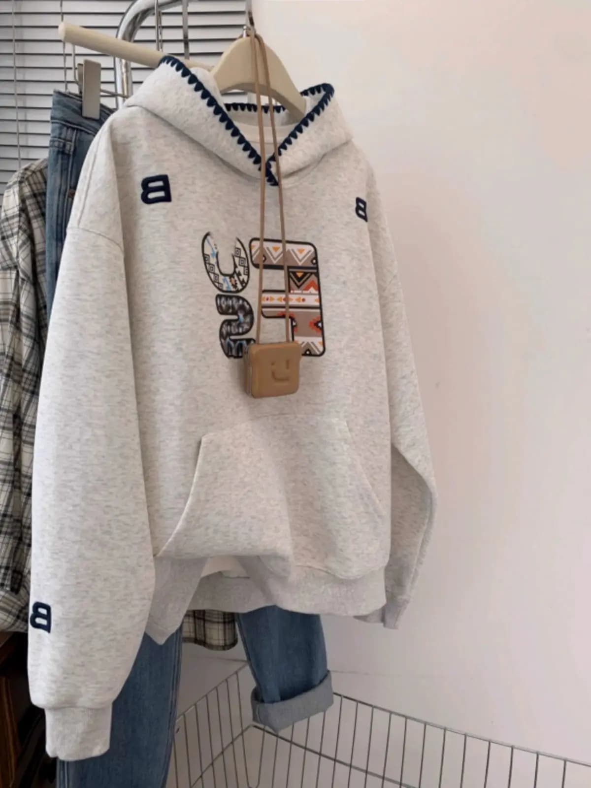 Felpa con Cappuccio Grigia Trendy da Donna, Spessa, Primaverile/Autunnale, Moda Coreana, Versatile, Casual, a Maniche Lunghe, Effetto Snellente