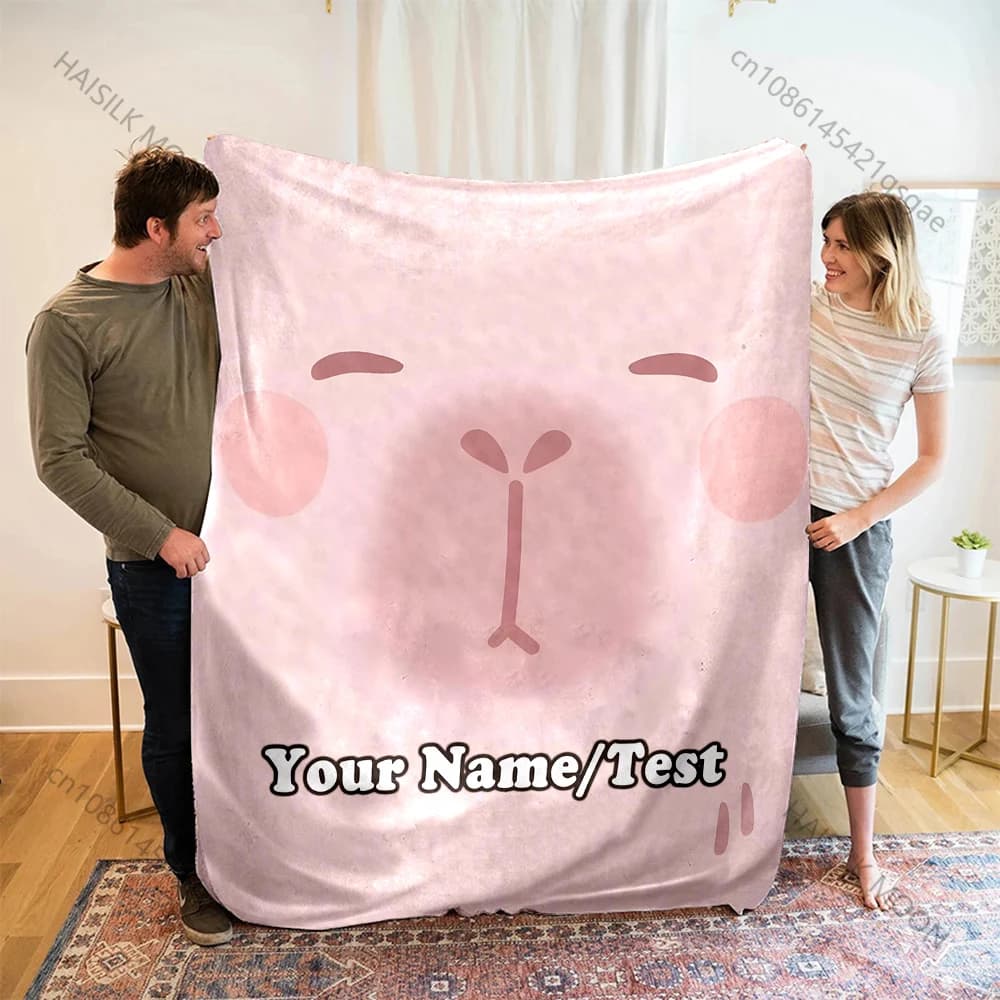 Coperta personalizzata con nome personalizzato Coperta morbida e confortevole in flanella con stampa capibara per divano di casa, viaggi, picnic, camper, coperte da cartone animato