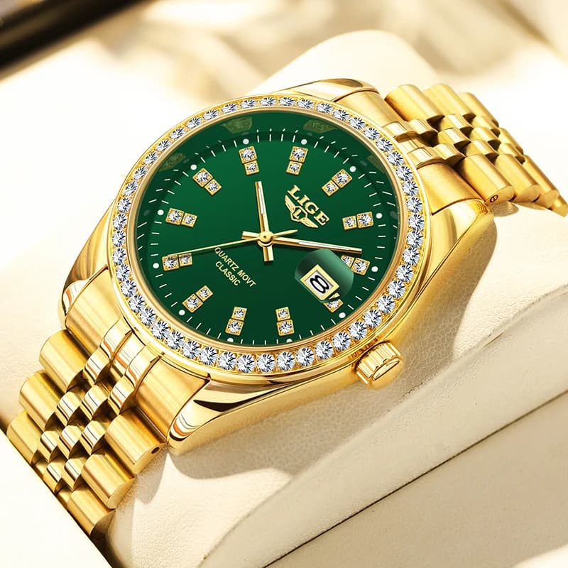 TOP LIGE Elegant Women's Fashion Luxury Waterproof Stainless Steel Luminous Quartz watch for women reloj de mujer