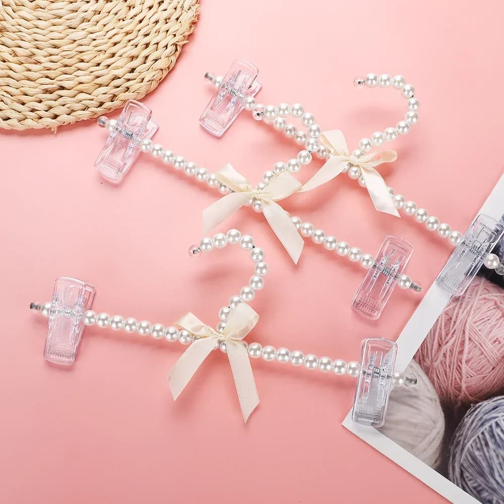 1/2pcs Plastic Pearl Beaded Bow Clothes Dress Coat Hangers Wedding For Kid Children Save-Space Storage Organizer Dry Rack