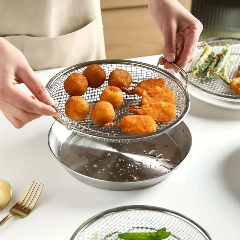 Chef Frying Strainer Stainless Steel Colander Fishing Colander Double-ear Spoon with Handle Kitchen Oil Filter Pan French Fries