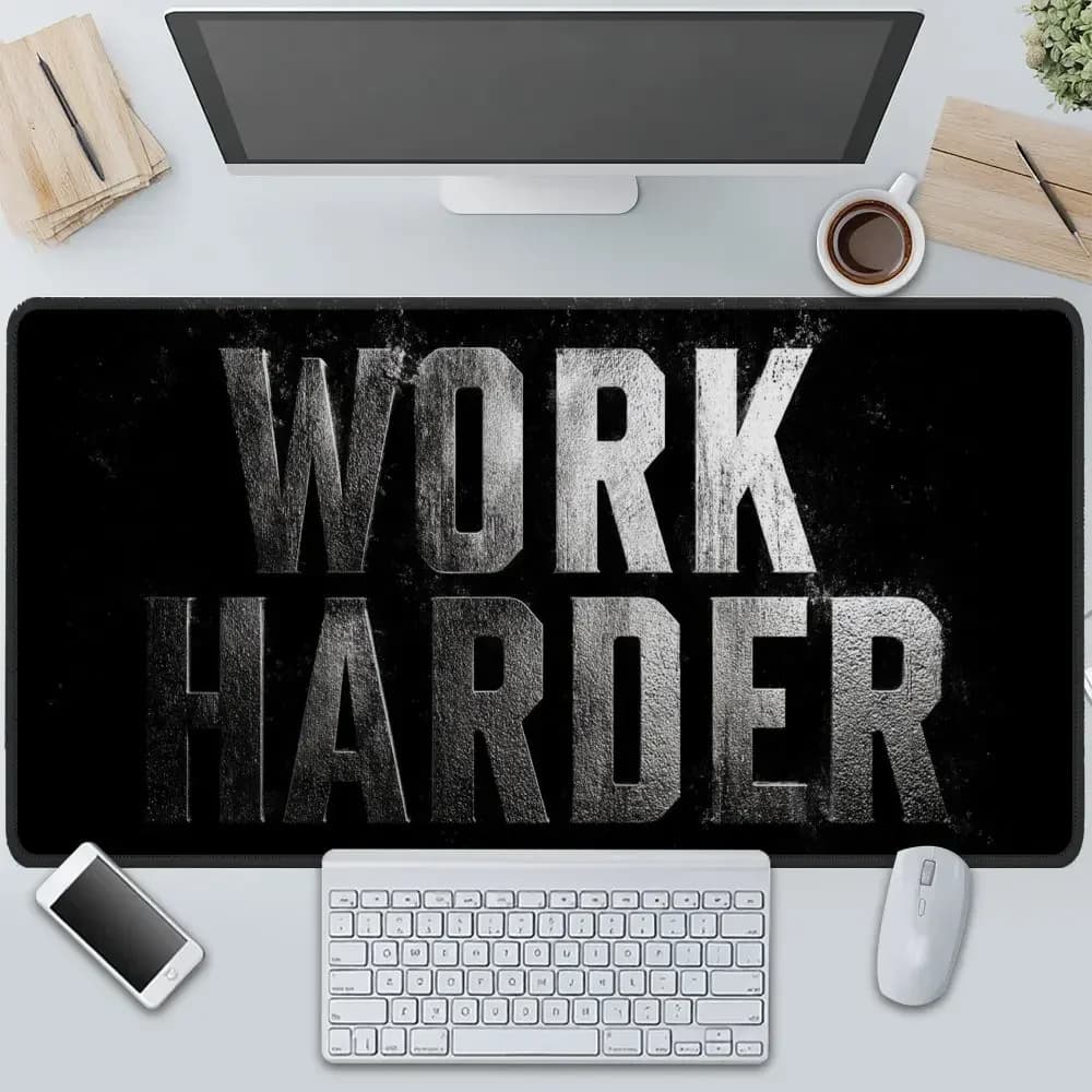 XXL Large Gaming Mouse Pad Metallic Typographic Motivational Desk Mat for Office Game