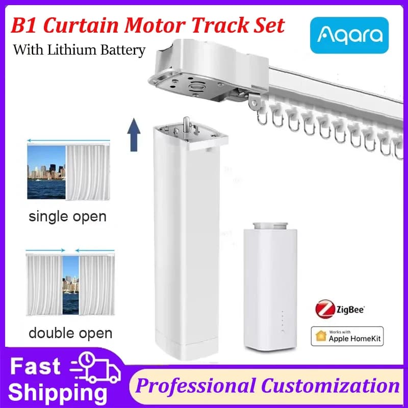 Binario per tende elettrico Aqara, incluso motore a batteria intelligente, set di binari B1, sistema Homekit con telecomando per tende automatiche Zigbee
