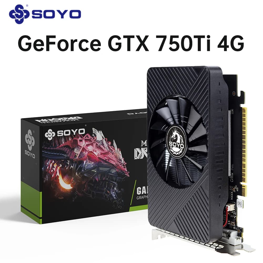 Scheda grafica SOYO Geforce GTX 750Ti da 4 GB Memoria GDDR5 GPU 128 bit PCI-E 3.0 VGA DVI Scheda video da gioco per componenti del computer