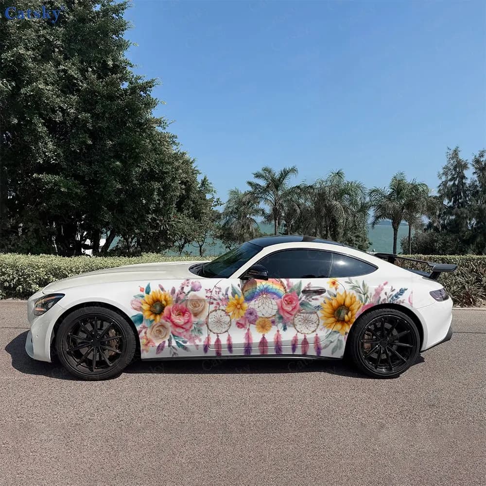 2pcs Dreamcatcher And Bloom Feather, Durable, Fade-resistant, Enhance Vehicle Aesthetics With Artistic Design Car Vinyl Wraps