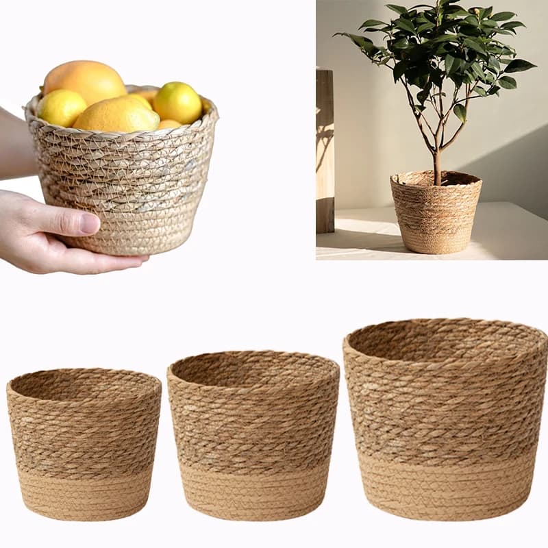 Multi-purpose Woven Storage Basket,Rustic Decorative Flower Plant Pot for Gifts,Home Decor Storage Baskets for Fruits Groceries