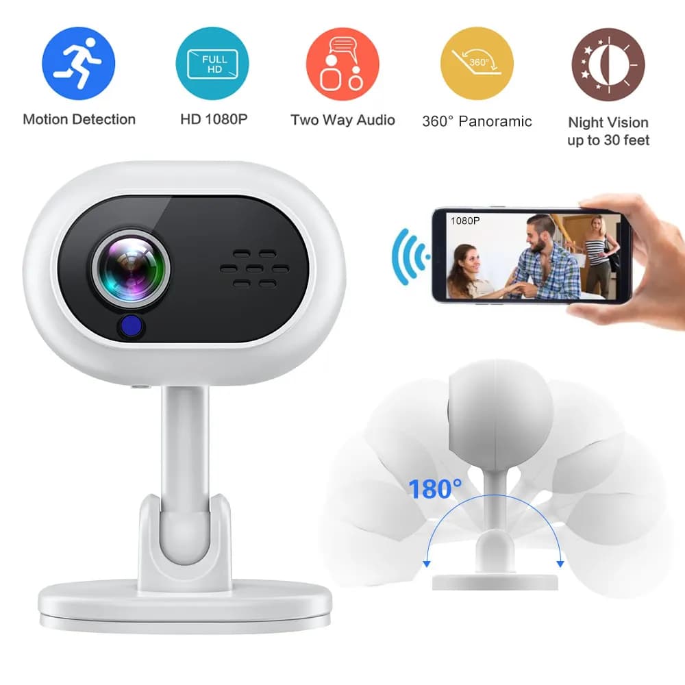 Baby monitor PTZ 360 con telecamera intelligente di sicurezza WIFI AI ° Videocamera con interfono vocale