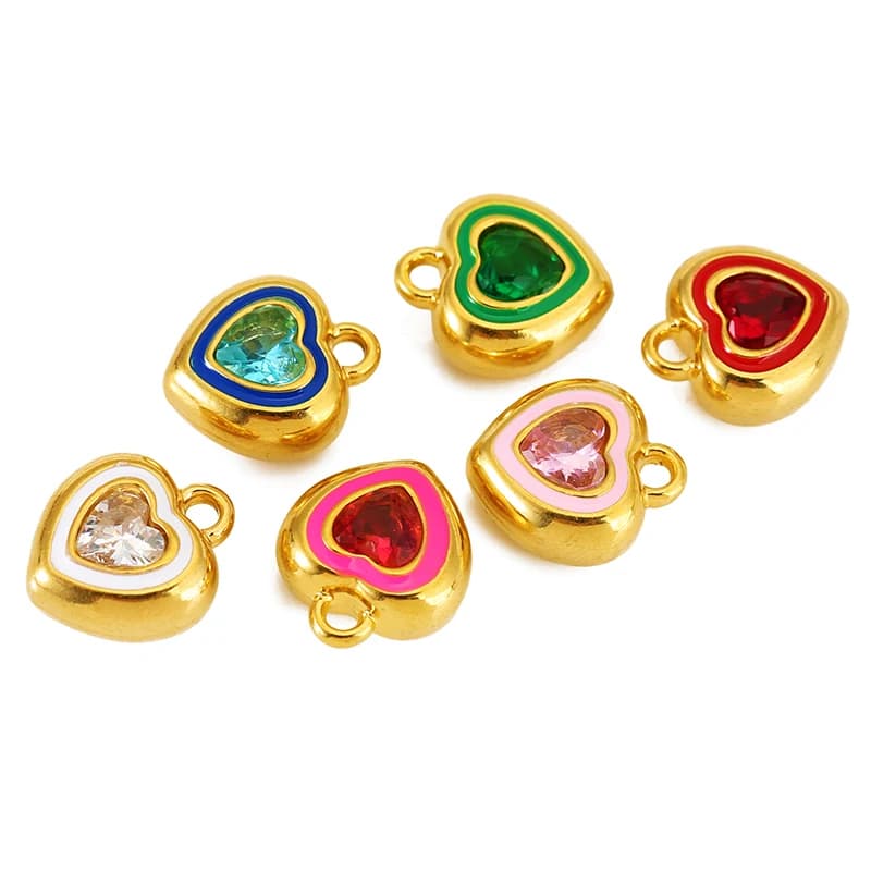 3pcs Stainless Steel Zircon Enamel Heart Charms for Jewelry Making Women Pendant Necklace Bracelet Love Pendants Craft Supplies