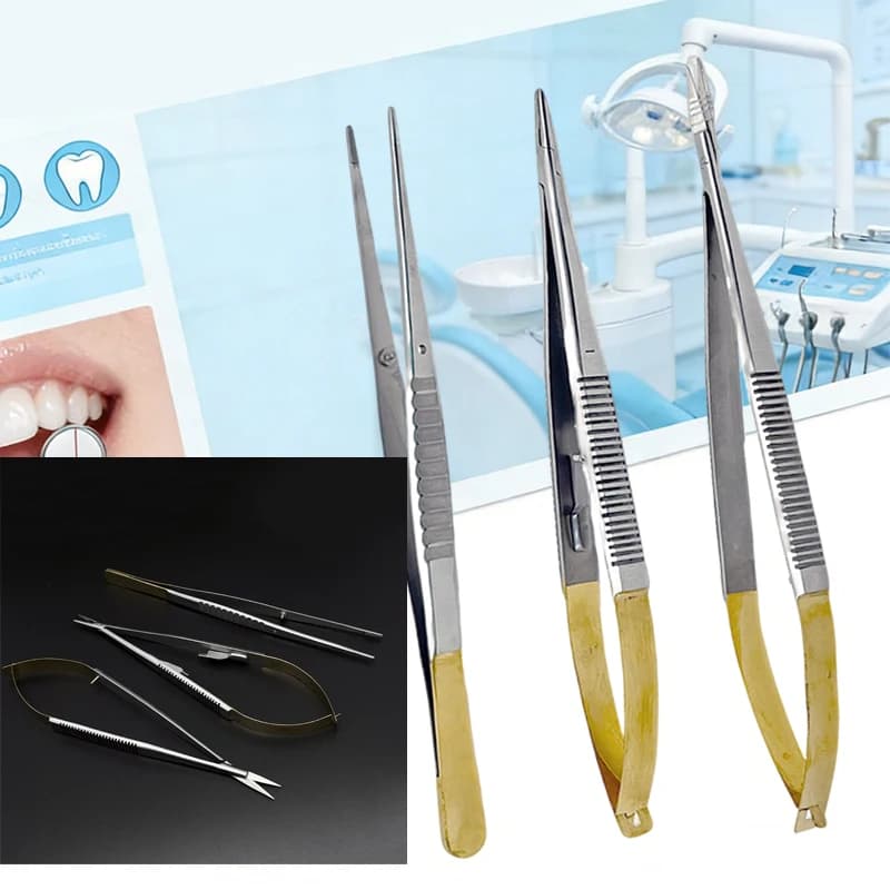 Dental Orthodontic Implant Holding Forceps 18cm Tweezer Stainless Steel Castroviejo Needle Holder Surgical Scissors
