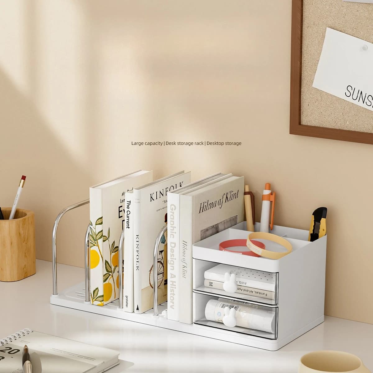 Organizer per supporto per libri da tavolo per studenti, scrivania, libri, notebook, archiviazione
