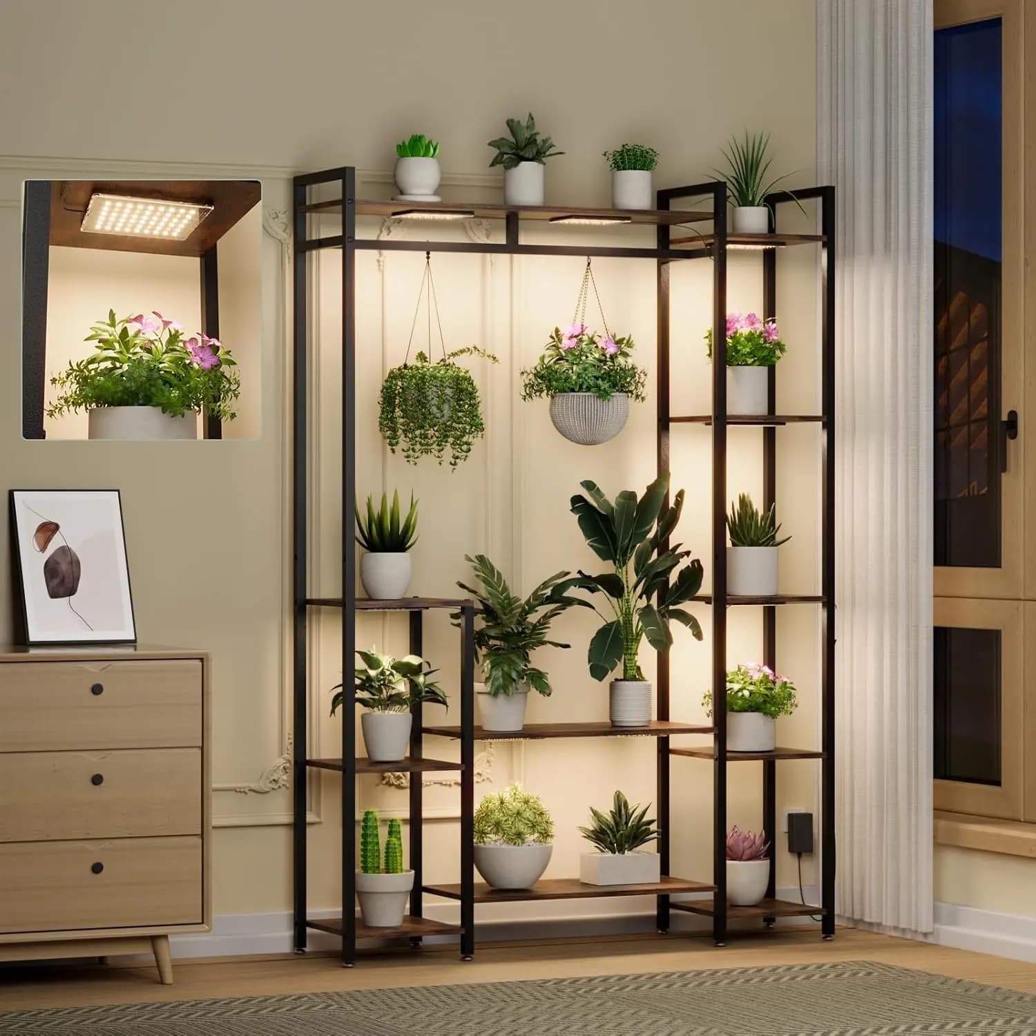 Support for Plants from Interior to 11 Levels with Adjustable Cultivation Lights, Metal Structure High 62 Poles for Multiple Plants in Living Room