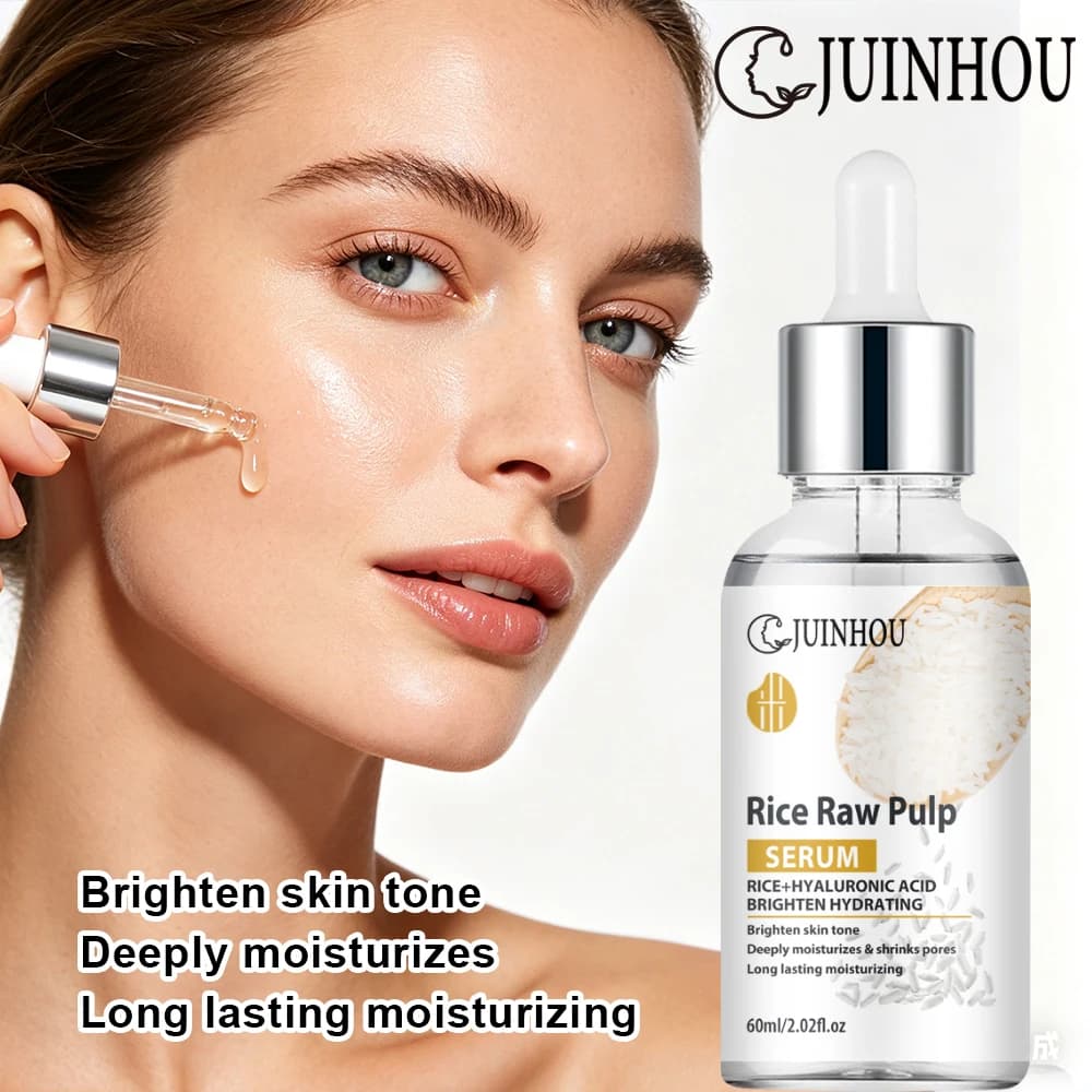 JUINHOU Oryza Sativa Rice Face Serum Ceramide Peptide Kojic Acid Hydrating Glow Refreshing Smooth Skin For Daily Facial Skin Car