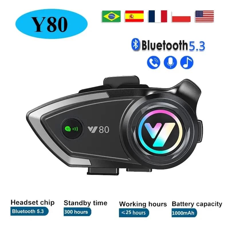 Y80 casco Moto auricolare Bluetooth Wireless V5.3 vivavoce chiamata musica auricolare per motociclisti Moto GPS cuffie impermeabili