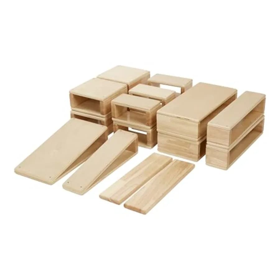 Set di Blocchi di Costruzione in Legno Cavo, Giocattolo Montessori Naturale, 18 Pezzi