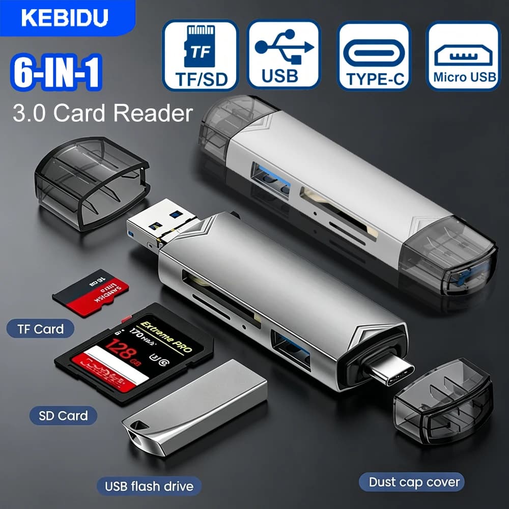 Adattatore per schede TF SD KEBIDU Type-C Micro USB 3.0, lettore di schede OTG, convertitore multifunzione per chiavette USB, accessori per telefono e laptop