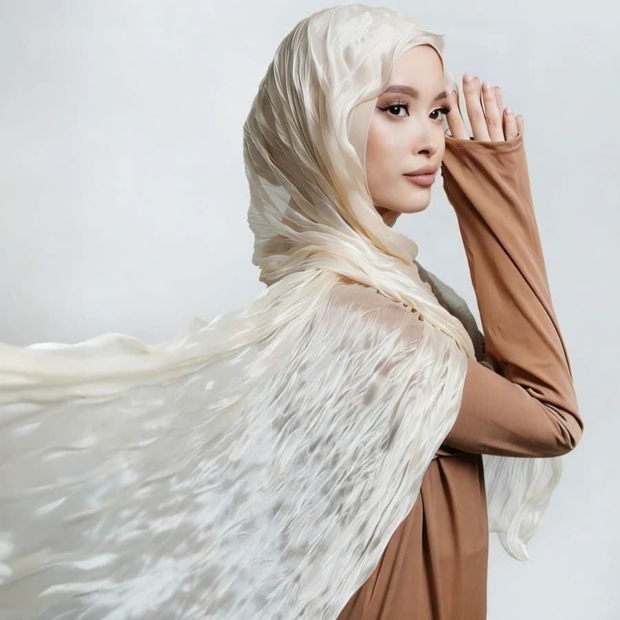 180x50cm Solid Colors Women Hijab Scarf Wrinkled Neckerchief Silk Feel Shawls Large Wraps Fold Thin Bandana Head Plain Scarves