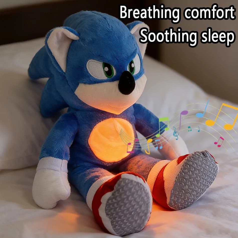 Peluche SONIC 2026 da 45cm, Bambola di Peluche Respirante, Giocattolo Calmante per Bambini, Anime con Musica e Luci, Regalo per le Feste