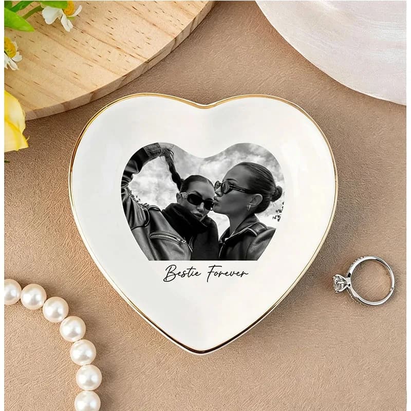 Personalised Bestie Photo Trinket Dish Custom Dish Bridesmaid Proposal Ceramic Trinket Tray for Friend Wedding Keepsake Gift