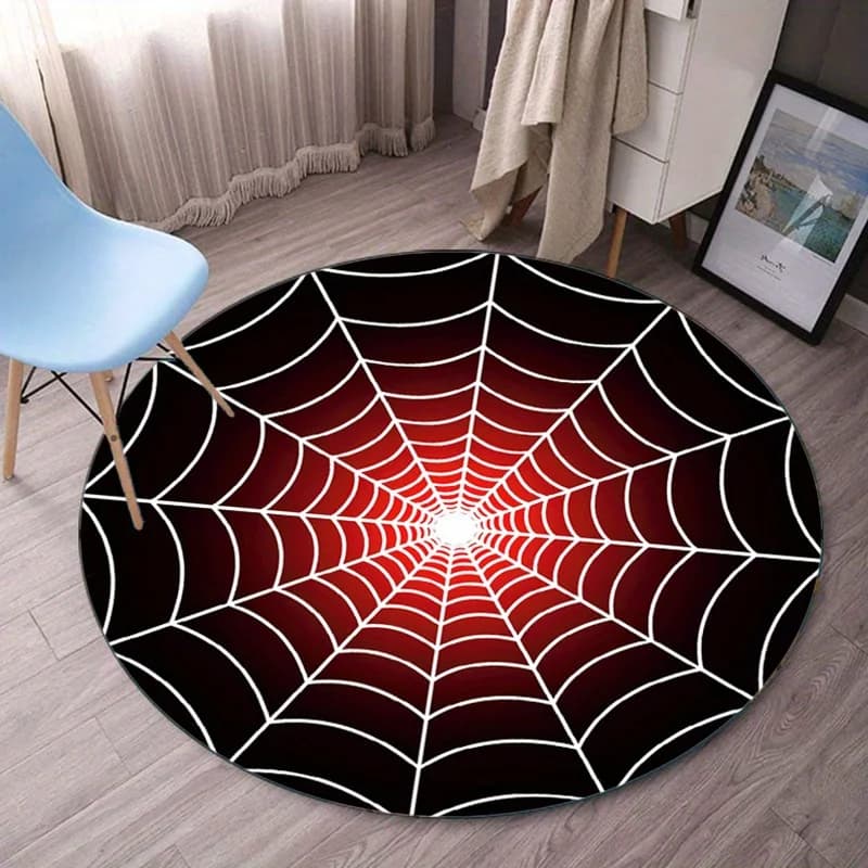 Tappeto rotondo effetto ragnatela tema horror tappeto da soggiorno tappeto rosso nero design antiscivolo per Halloween o sala giochi
