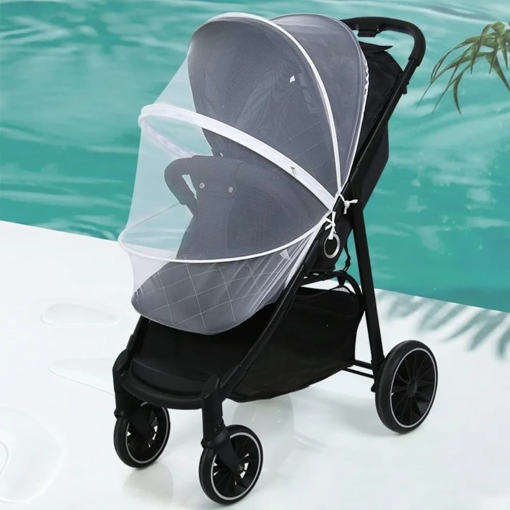 Nuova Zanzariera Ventilata per Passeggino con Cerniera, Zanzariera per Passeggino con Ricamo Cartone Animato, Copertura Pieghevole per Bambini