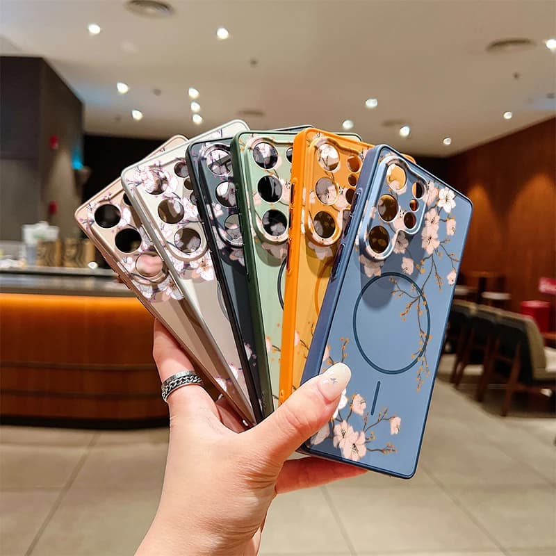 Custodia Magnetica A57 per MagSafe per Samsung Galaxy A56 A26 5G A37 A17, Cover Opaca Antiurto con Stampa Floreale alla Moda