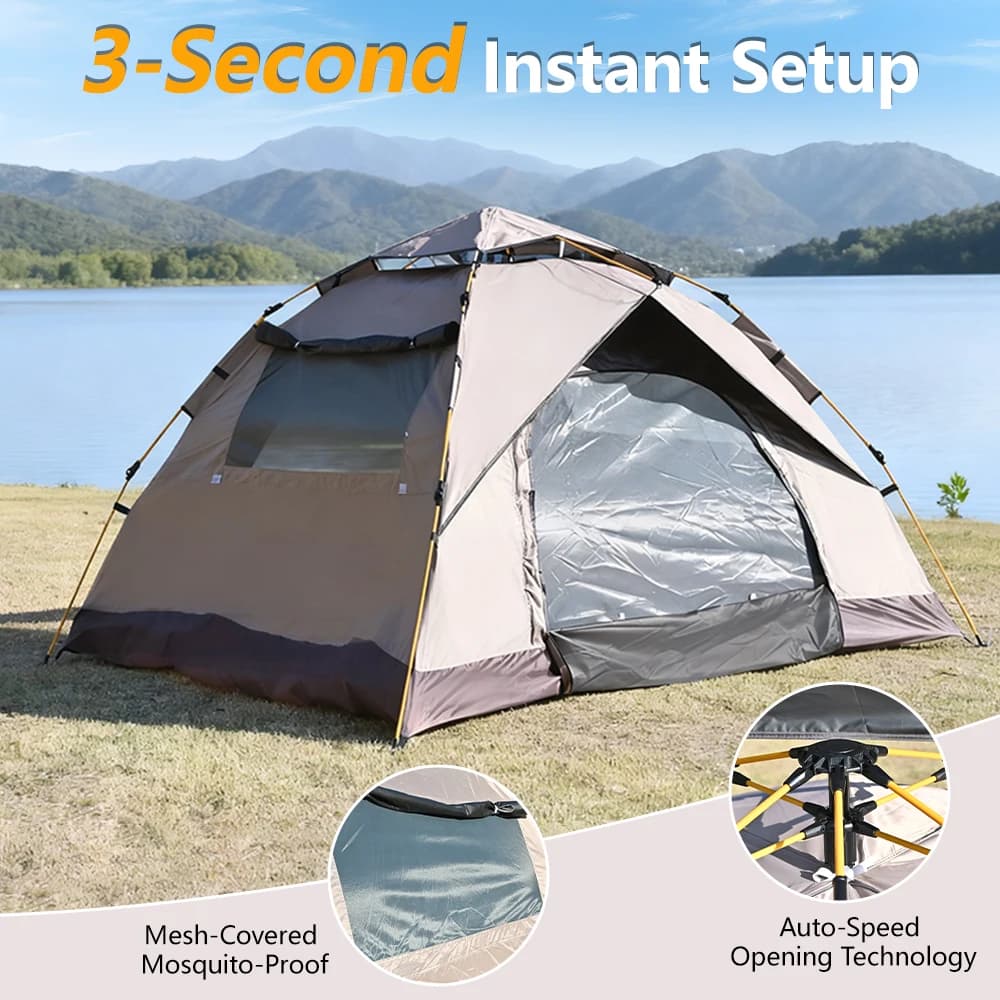 Tenda Automatica Pop-up per 3-4 Persone, Oxford, Una Camera da Letto, Finestre in Rete, Impermeabile per Quattro Stagioni, Anti-insetti, Ventilata, per Campeggio Familiare