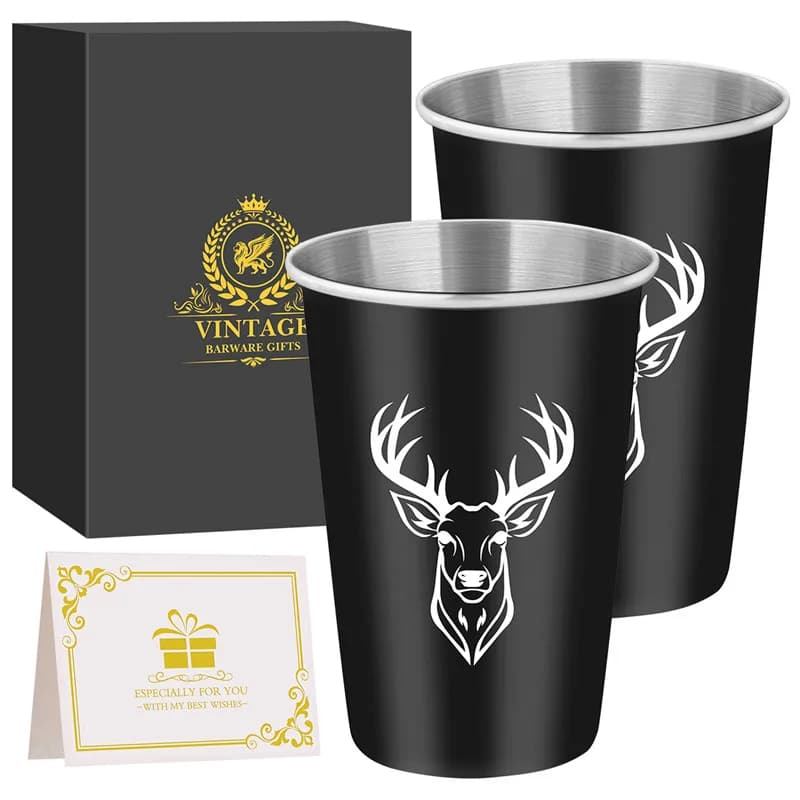 Impilabile 2 Pz/set Cervo Alce Testa Bicchieri da Birra Tazze in Acciaio Inox Bicchiere da Cucina in Metallo Bar Grande Bere Tazza Set Regalo di Nozze
