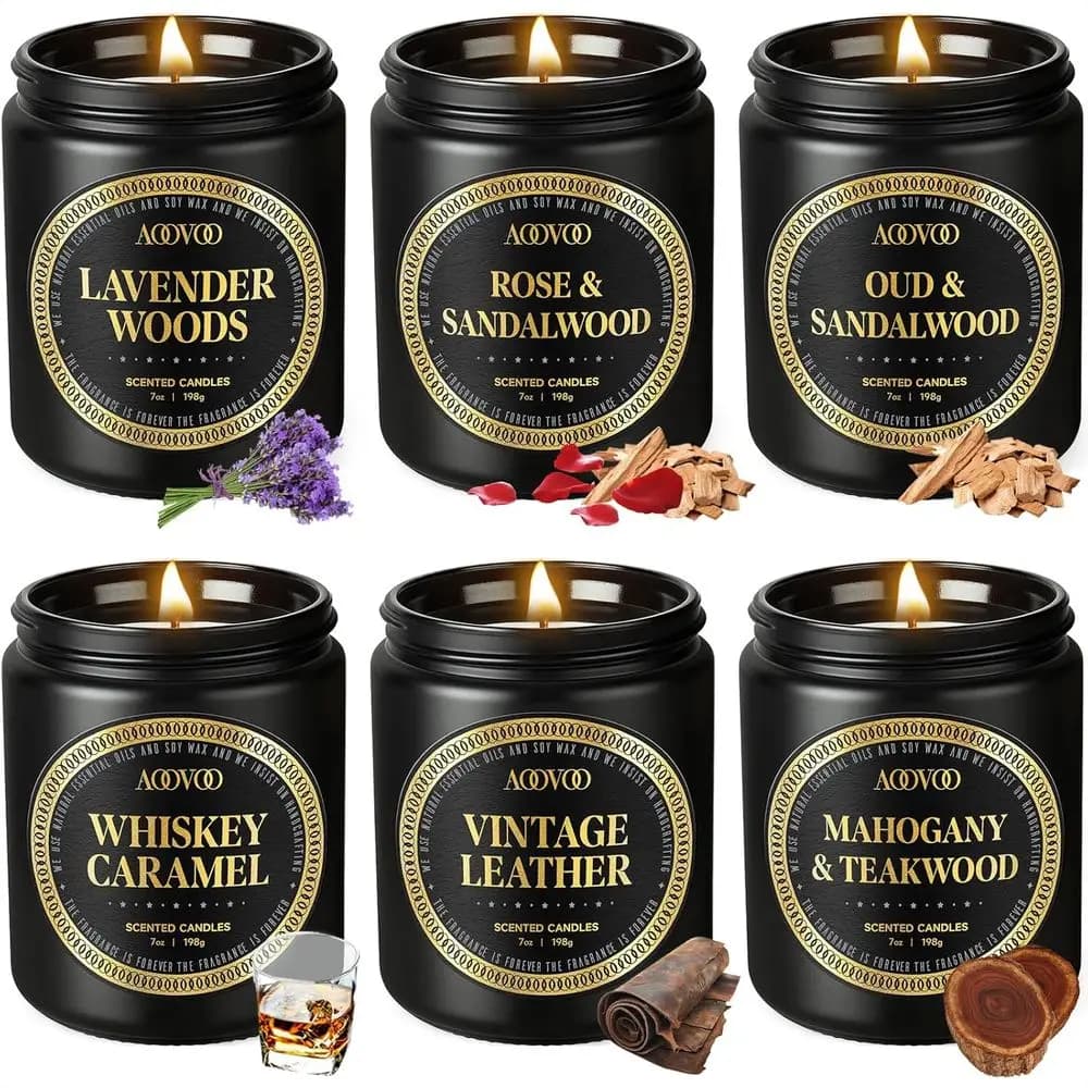 Set di Candele Profumate - Confezione da 6 Candele per Uomo o per la Casa, Candela di Soia da 42 oz o per Uomo, Set di Candele a Lunga Durata 300 Ore o per Compleanno