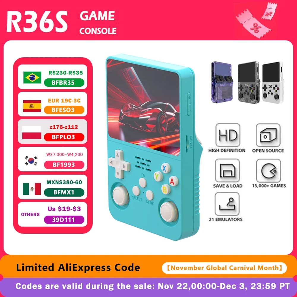 Portable Retro R36S System Linux 3.5 Inch IPS Screen Portable Video Player 64 GB 15000 Games
