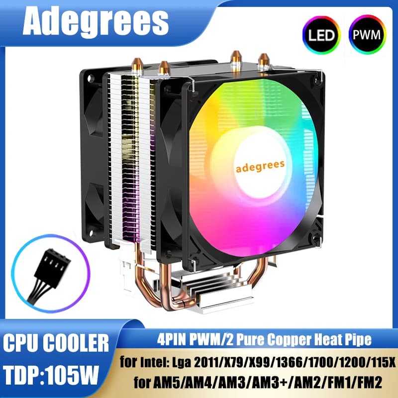 4 Heatpipes Processore Cooler 4PIN PWM RGB Ventola a torre per CPU per Intel LGA 2011 1366 X79 X99 1700 1200 1150 AMD AM4 AM2 AM3 AM5