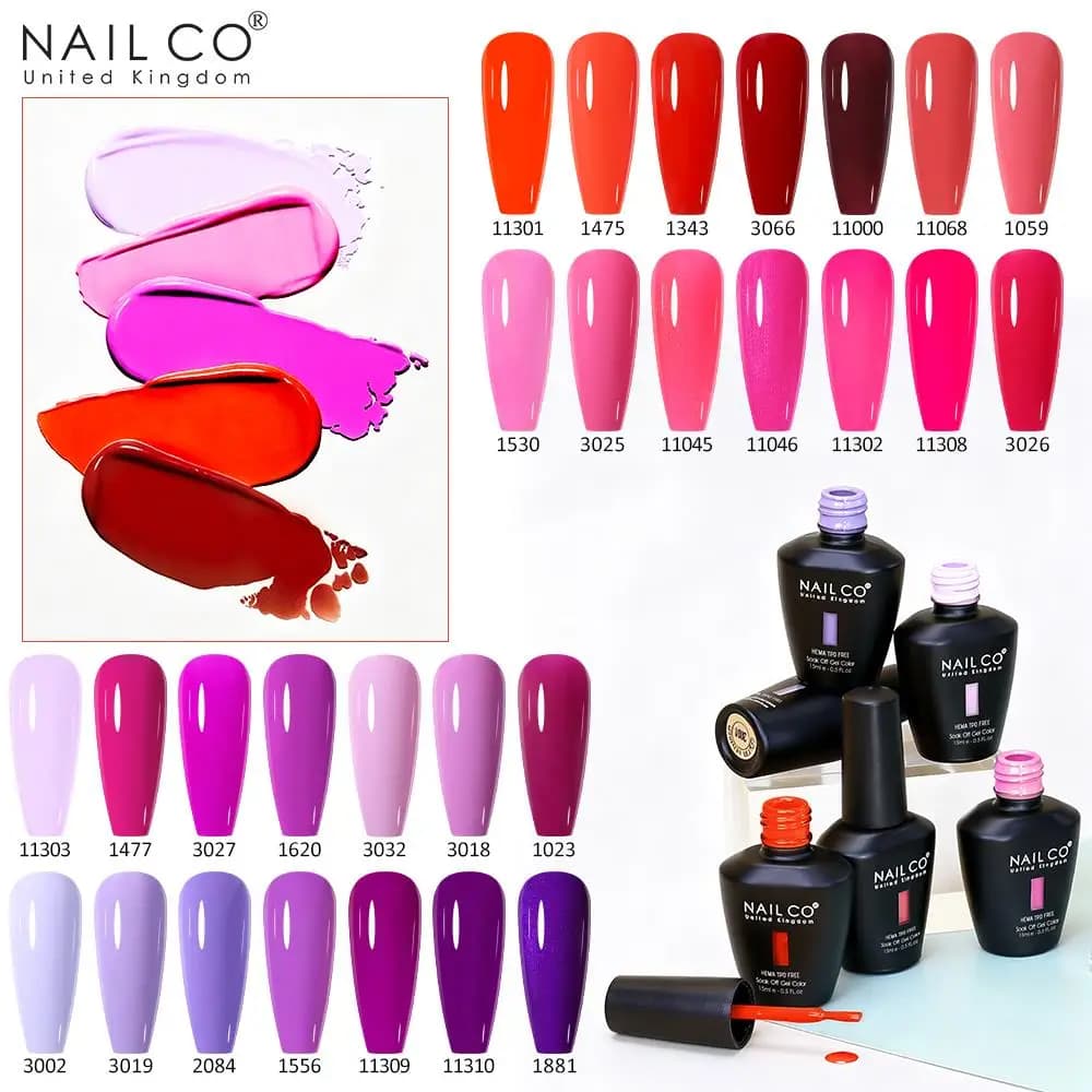 NAILCO 15ml Gel Semipermanent Purple Series, Gel Solid for Nails, Soak Off UV Gel Nail Polish for Base and Top Coat