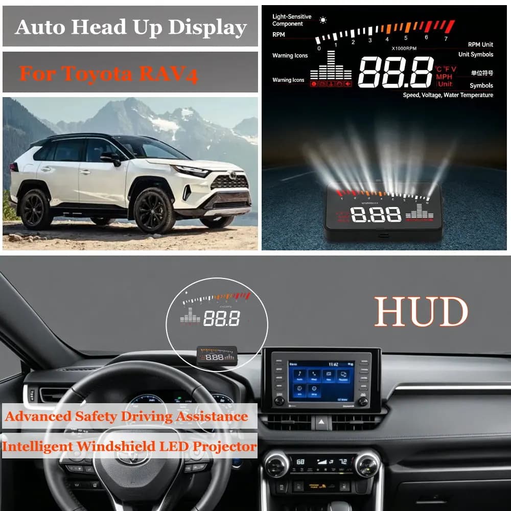 Car Head Up Display For Toyota RAV4 XA40/XA50/XA60 2012-2026 AUTO HUD Windshield Projector Accessories Speedometer Odometer RPM