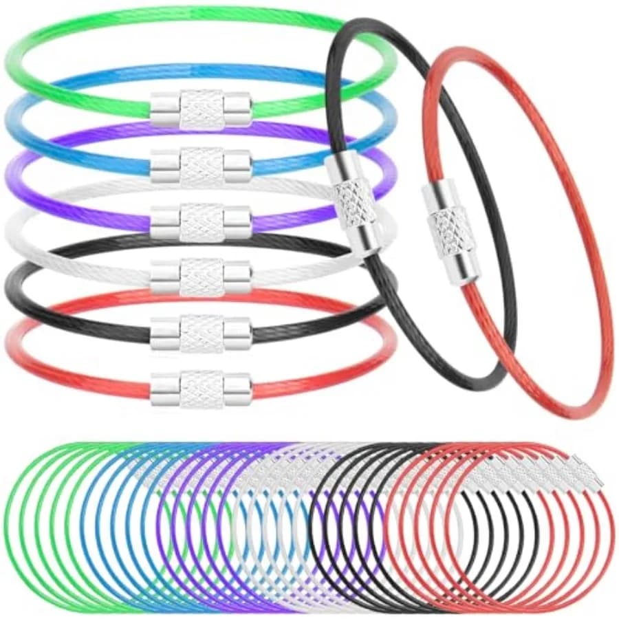 30 Pack Wire Keychain Cable, 6 Inch Large Stainless Steel Key Ring, Heavy Duty Luggage Tag Loops for ID Keepers/Keyrings/Kitche