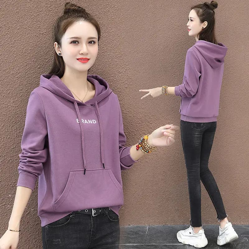 Felpa con cappuccio a maniche lunghe da donna, casual, comoda, in cotone organico, primaverile, autunnale, alla moda, versatile, stile coreano