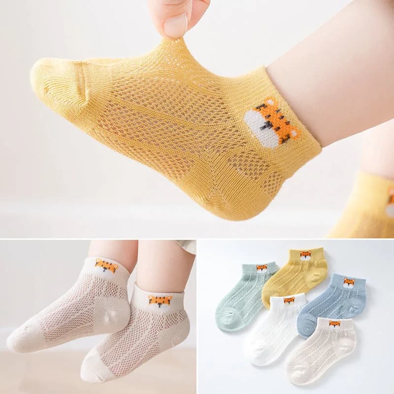 5Pairs/Lot Children's Socks 1-8Y Boys Girls Summer Cute Dinosaur Cartoon Thin Mesh Socks for Babies Lightweight and Breathable